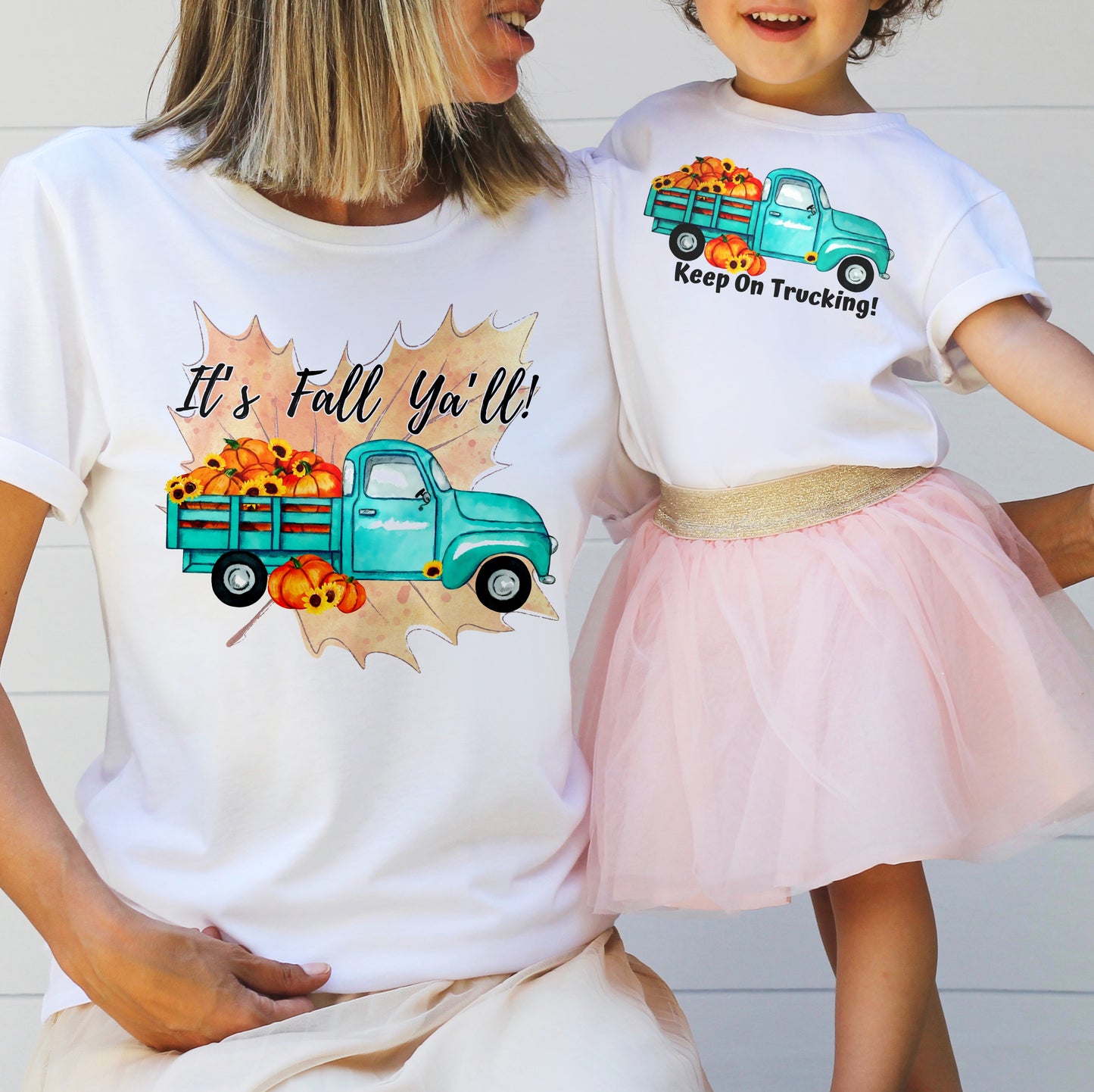 It’s Fall Ya’ll! | Pumpkin and Sunflower Aqua Blue Truck | Family Fall Shirts