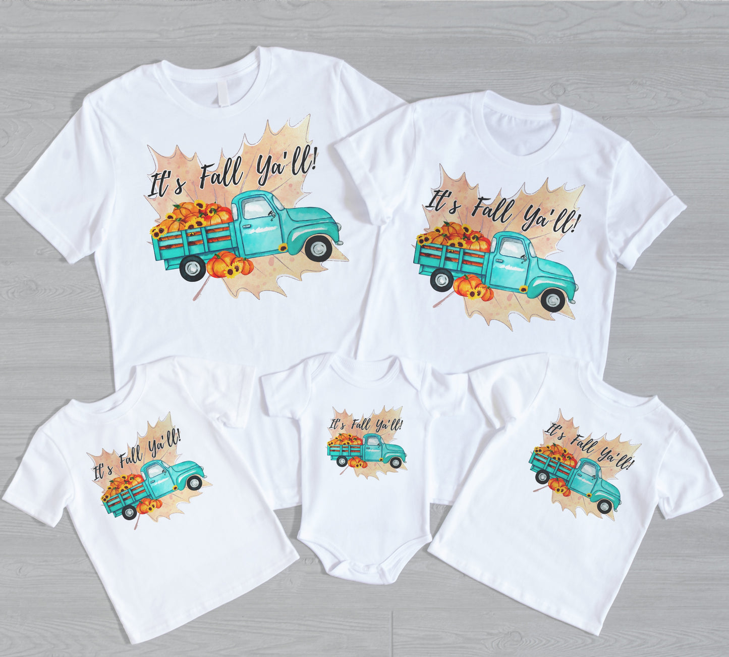 It’s Fall Ya’ll! | Pumpkin and Sunflower Aqua Blue Truck | Family Fall Shirts